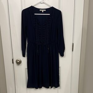 Daniel Rainn Deep Blue Lace-Trim Dress